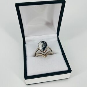 Sterling Silver Teardrop Ring | Zebra Dolomite / White Buffalo Stone | Size 7.5